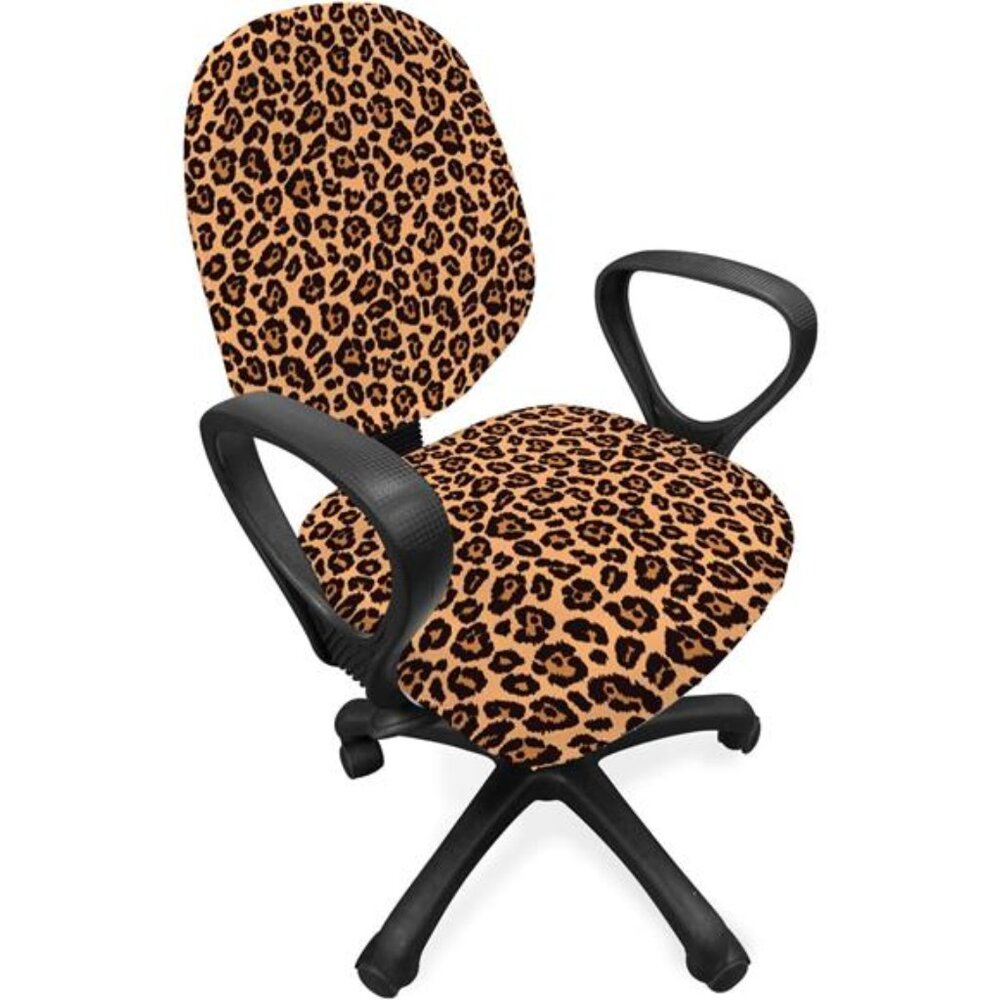 Peach Color Leopard Print Office Chair Slipcover, Orange Color Leopard Pattern